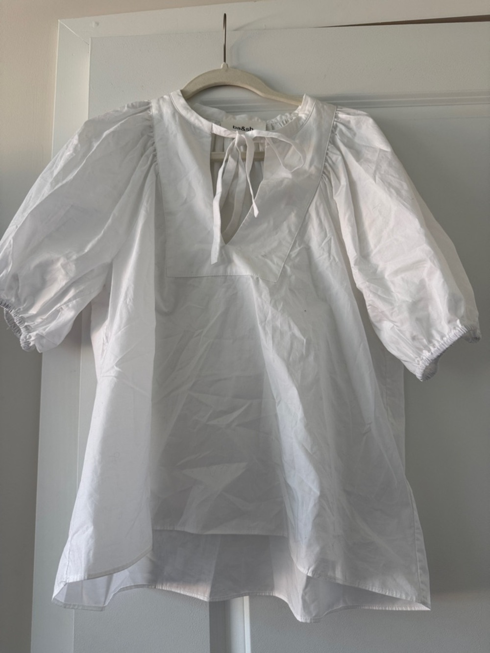 ba&sh White Tie-Neck Puff Sleeve Blouse